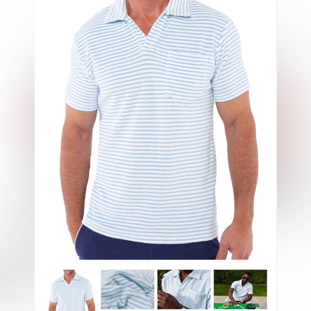 Criquet terrycloth polo blue striped short sleeved size small